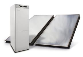 Chaudière hybride solaire au sol avec ballon solaire intégré