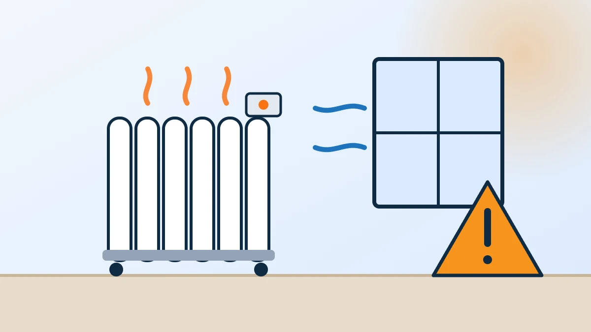 Radiateur d’appoint électrique, fenêtre à aérer et panneau de mise en garde